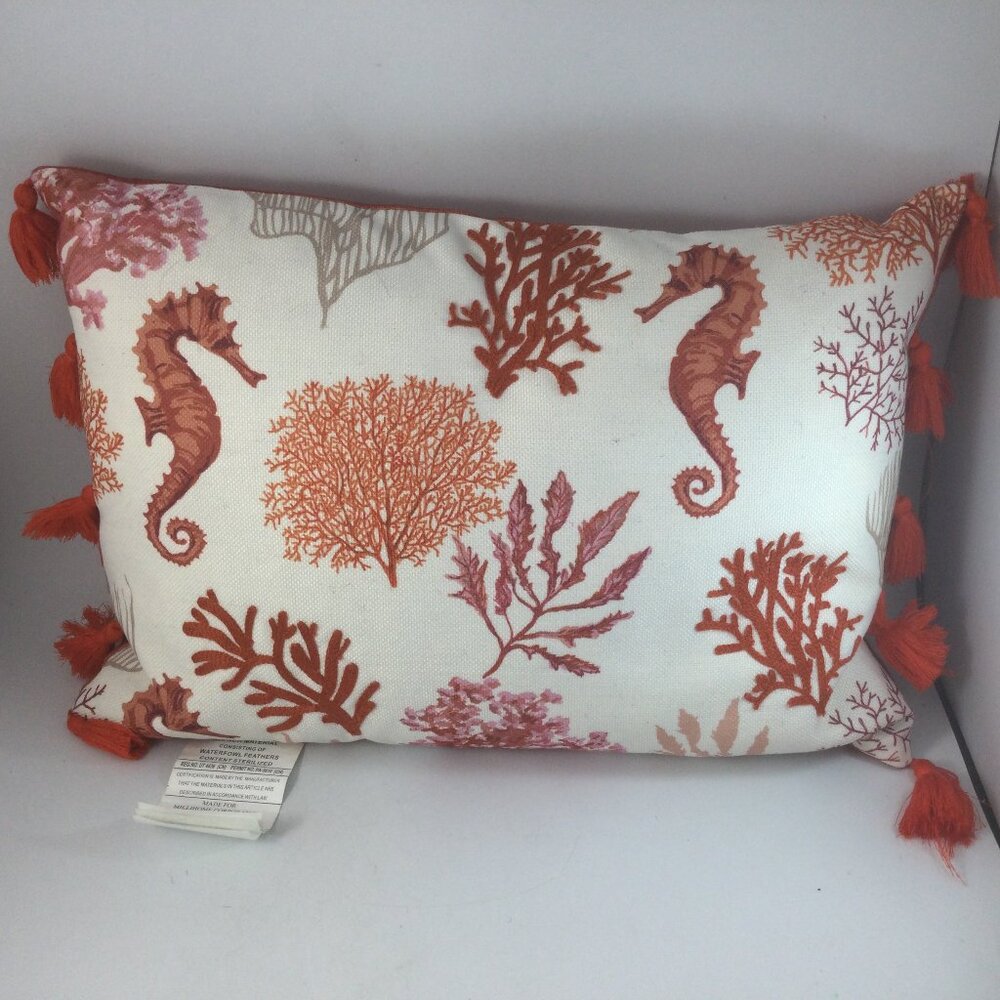 Millihome Rectangular Throw Pillow Embroidered Sea Corals White Red 19" x 13"
